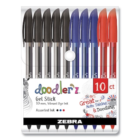 Zebra Pen Doodler'z Gel Pen, Stick, Bold 1 mm, Assorted Ink and Barrel Colors, PK10 41970